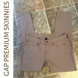 GAP Tan w White Polka Dots Premium Skinny Jeans Mid-Rise Stretch -Sz 8-
